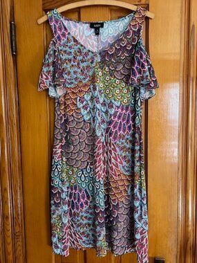 MSK Multicolor Feather Tiered Sleeveless Sundress Starburst Cold Shoulder Medium